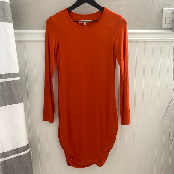 TRINA TURK Poppy Orange Romana Long Sleeve Shirred Ruched Dress Small R141730 - Picture 2 of 15